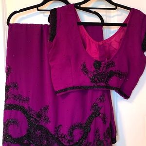 Beaded purple and black cocktail saree with size 36 blouse